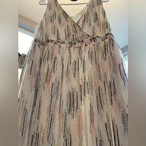 Motherhood Maternity Xl Womens Maxi Flow Photograph V Neck Tie Zip Lined Formal